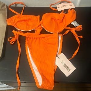 Orange bikini, high waisted bottoms